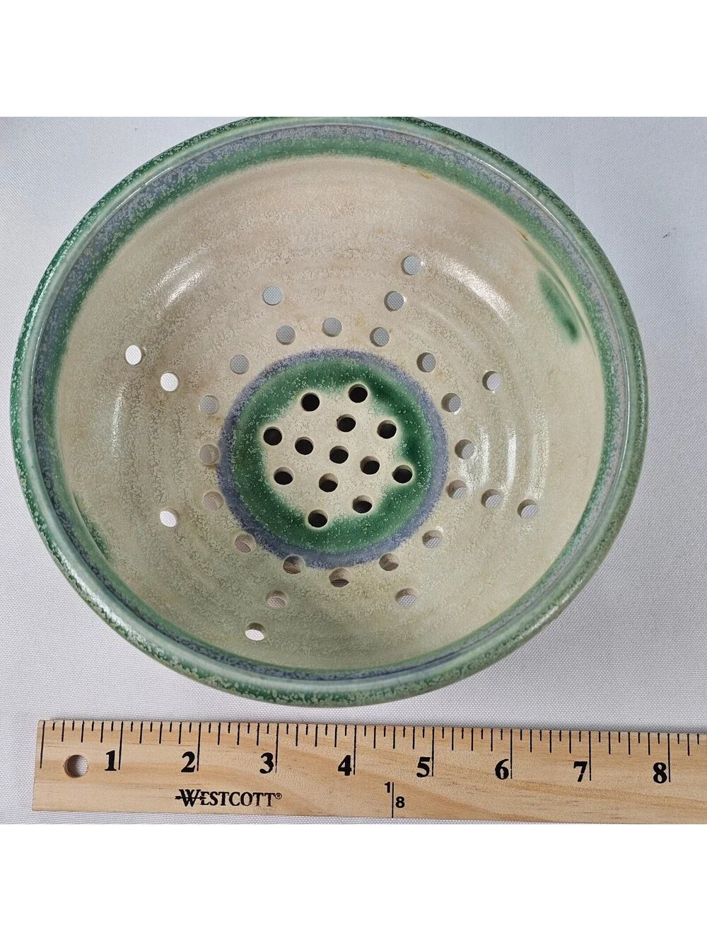 Vintage Artisan Studio Pottery Berry Bowl Colander Lavender Floral Stoneware